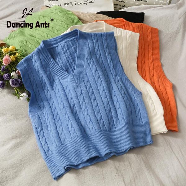

women's sweaters woman knitted vest sleeveless tank sweet women jumper outwear pullover autumn clothes korean fashion, White;black