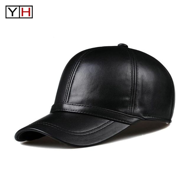 

brand men's genuine sheepskin leather baseball cap 100% real leather headgear adjustable women golf hat casual t200104, Blue;gray