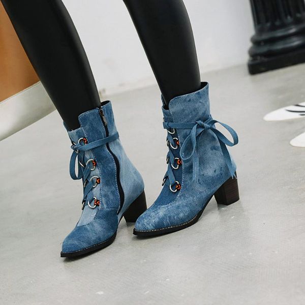 

boots ins women ankle plus size 22-28 cm european and american denim booties for winter, Black