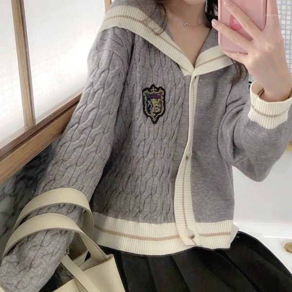 

cardigan women sweet long sleeve loose knitted vintage sweater kawaii crew neck casual korean style women's clothing autumn 20201, White