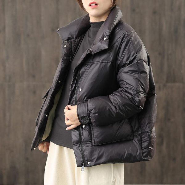 

lightweight korean short bread jacket stand collar fashion fall winter casual down jacket women trendy straight warm coat y125, Black