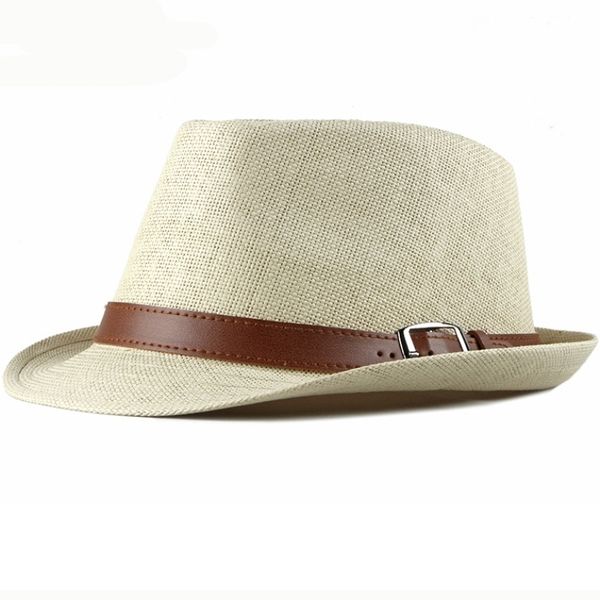 

ht2490 for men beach vintage short brim straw sun hats with belt korea style male fedoras panama hat summer y200714, Blue;gray