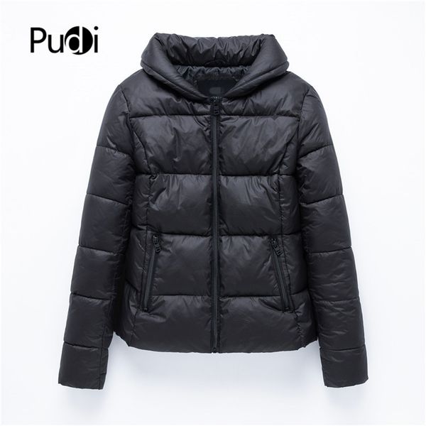 

pudi qy904 winter jacket women short fashion casual cotton parkas female coat winter warm solid color loose outwear plus size 201210, Black