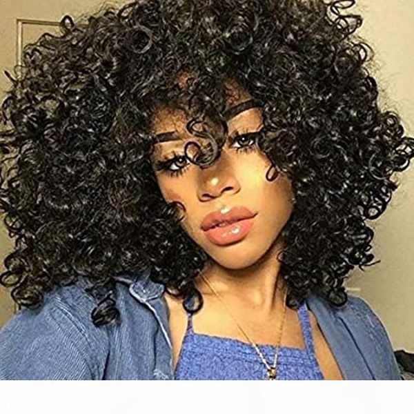 

diva short afro wigs for black women black afro curly wigs with bangs mongolian kinky curly hair wig lace front 180%density, Black;brown