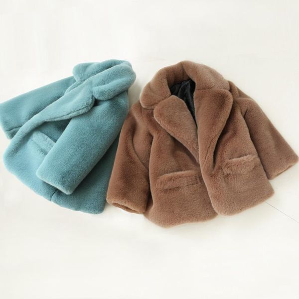

2020 kids fashion toddler boy winter jackets turn-down collar toddler girls faux fur jackets kids fur coat parkas outerwear1, Blue;gray