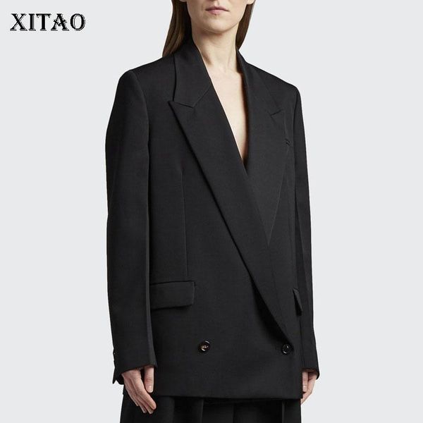 

xitao solid color casual women blazer spring new patchwork pocket notched collar loose simplicity fashion all-match zy3773, White;black
