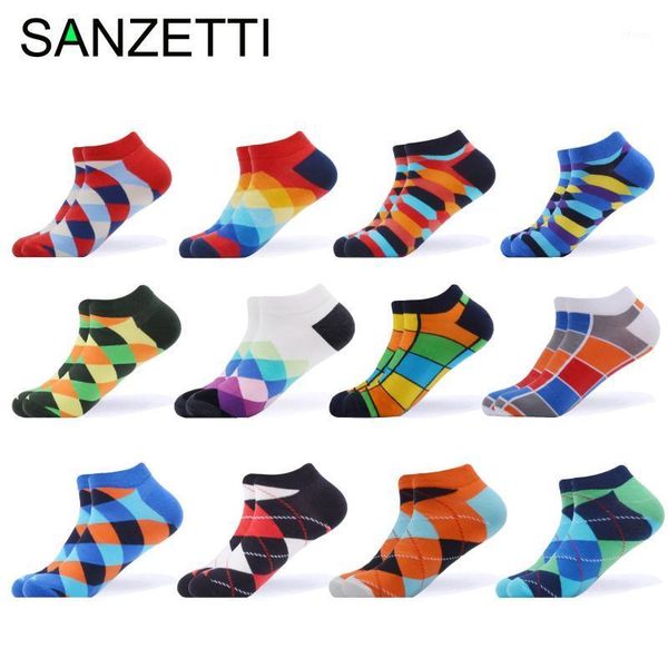 

sanzetti 6-12 pairs/lot men's ankle socks casual summer geometric happy funny combed cotton short sock wedding party dress socks1, Black