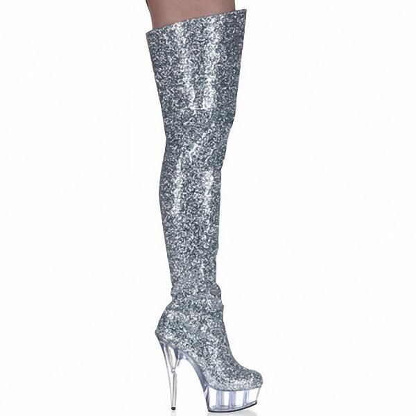 

6" high heel platform thin heels crystal shoes side zip fetish women's over knee thigh high boots pole dancing, Black