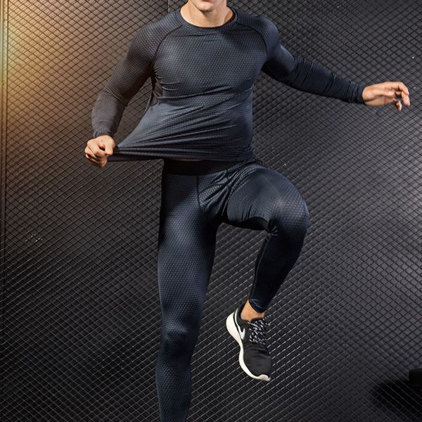 

men's compression gym suit tracksuit 2020 new jogging suits leggings fitness pants sweatshirt bodybuilding muscle shirt set lj201126, Gray