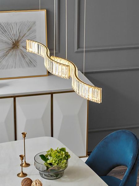 

modern luxury k9 crystal led chandelier lighting dining room island hanging lights restaurant bar illumination golden/silver