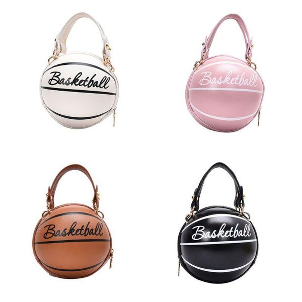 

women girl basketball round pu leather handbag chain shoulder messenger crossbody bag satchel tote purse