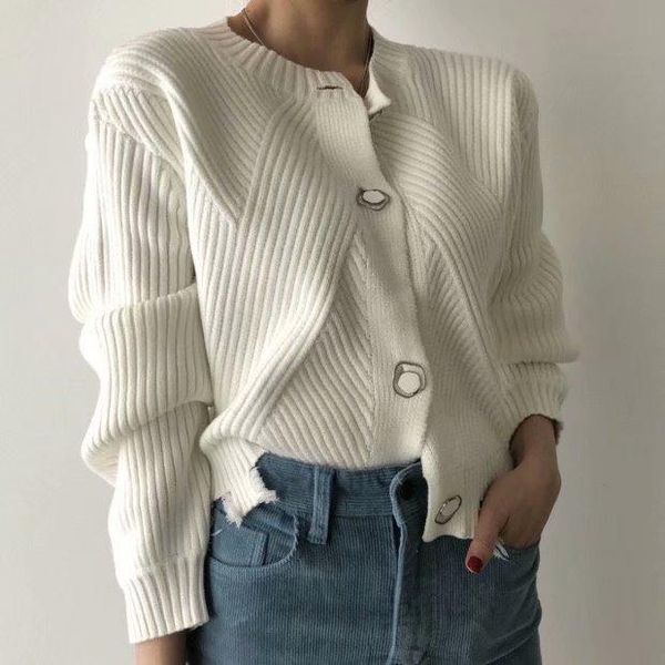 

women's knits & tees women cardigans with beading long sleeve knitted outwear coat femme casual basic elegant grey, White