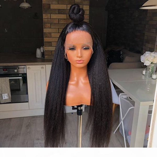 

italiankinky straight full lace wigs pre plucked hairline brazilian virgin human hair yaki straight 360 frontal wigs, Black