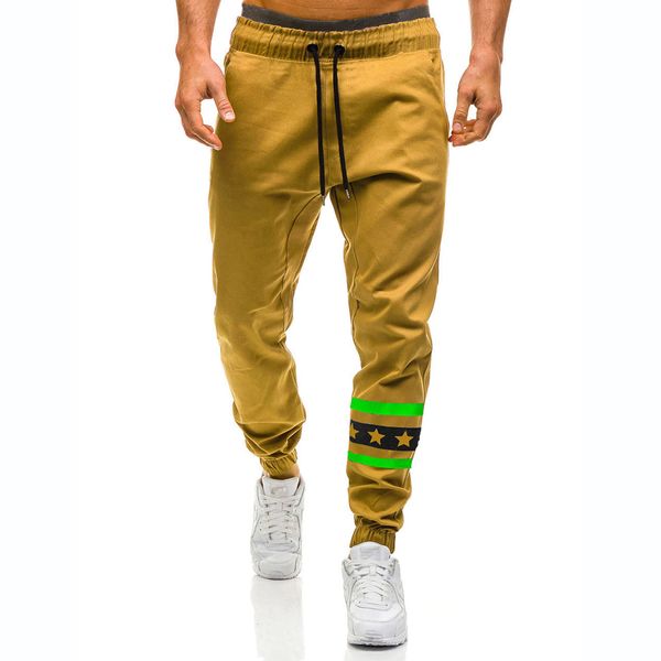 

casual pants men sport print trousers with loose lanyard pants for men, Black