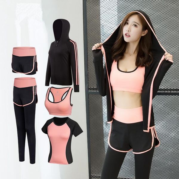 

yoga outfits 5 pcs set women's suit fitness clothing sportswear for female workout sports clothes athletic running bra top, White;red
