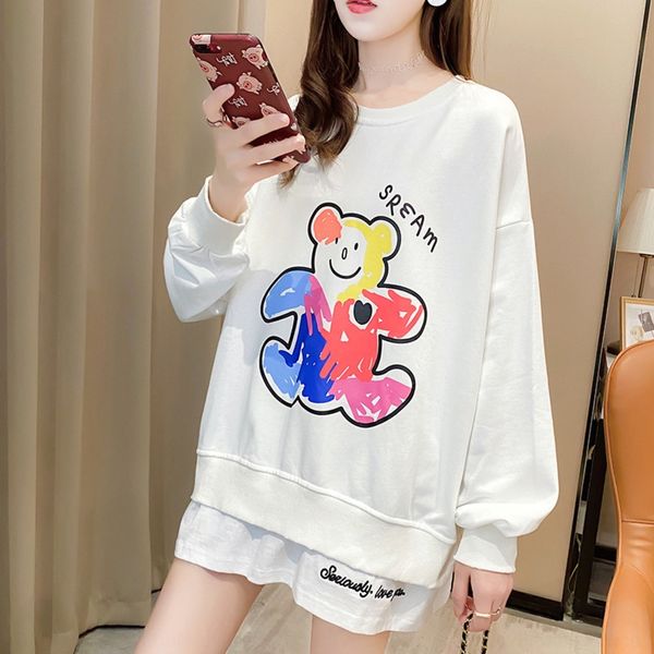 

gujwf 2020 autumn printed fake two-piece long-sleeved women's korean sweater sweater cute graffiti bear student versatile style yqsrg, Black