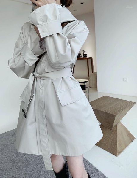 

stand collar hooded fashion trench coat (with belt)1, Tan;black