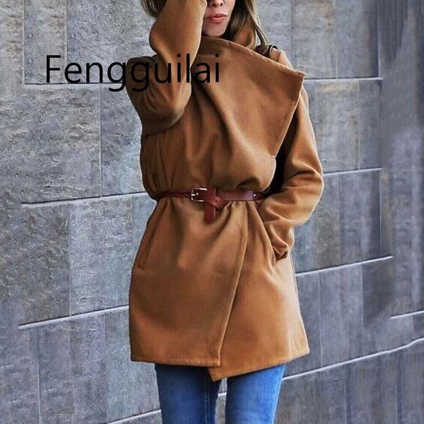

winter office ladies casual plus size blue vintage women long overcoats loose plain belt pockets autumn female trench coats, Tan;black