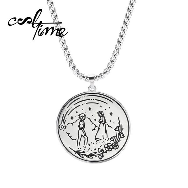 

cooltime stainless steel boy girl first love sculpture pendant necklace jewelry accessories boys and girls christmas gift, Silver