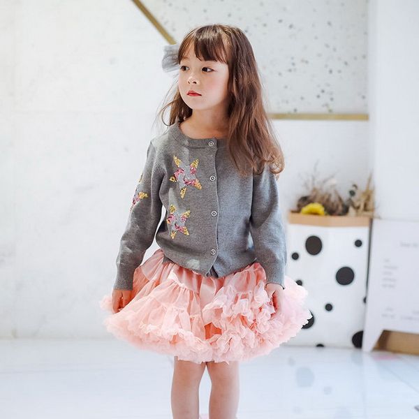 

2021 spring new kids knitted cardigan sequins star long sleeve princess thick sweater coat girls clothes e001, White