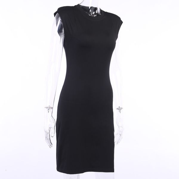

new spring and summer solid color with no sleeves shoulder pillow dressed female leg division versatile temperament simple casual dress gq2q, Black;gray