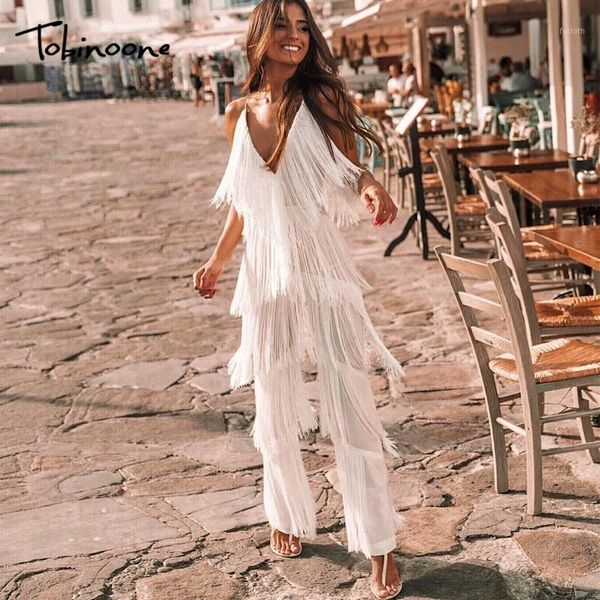 

tobinoone tassel long jumpsuits back zipper bodycon rompers womens jumpsuit plus size stitching black women overalls1, Black;white