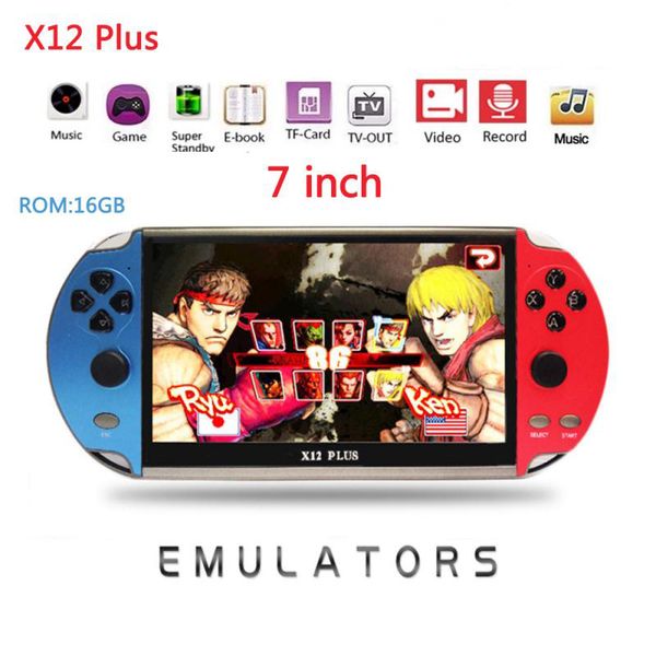 

x12 plus video game 7inch lcd double rocker portable handheld retro game console video mp5 player tf card for gba/nes 10000 game lj201204