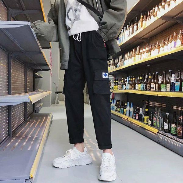 

2021 men vintage cargo pants mens hiphop khaki pockets joggers pants male korean fashion sweatpants winter overalls mens1, Black