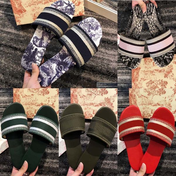 

2020 new women dway slide slipper ramour flat sandals fashion embroidered cotton flat flip flops lea 22, Black