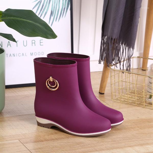 

rubber boots rain shoes women mid calf waterproof shoes ankle rainboots for rain 2020 new female casual fishing1, Black