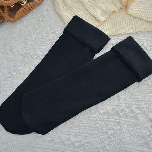

870rk bar vertical socks floor socks winterplush autumn and in snow women's medium tube cotton sockssolid color cotton vertical new thi, Black