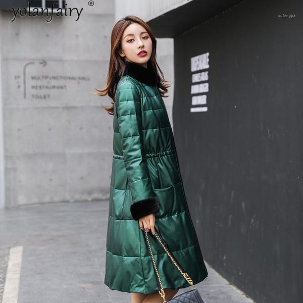 

collar real genuine leather jacket women autumn winter coat women clothes 2020 sheepskin down coat chaqueta mujer 3581, Black