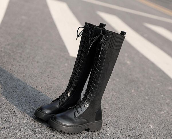 

european and american luxury little plus-size martens 2020 new fashion socks boots elastic boots thick soled british style boots, Black