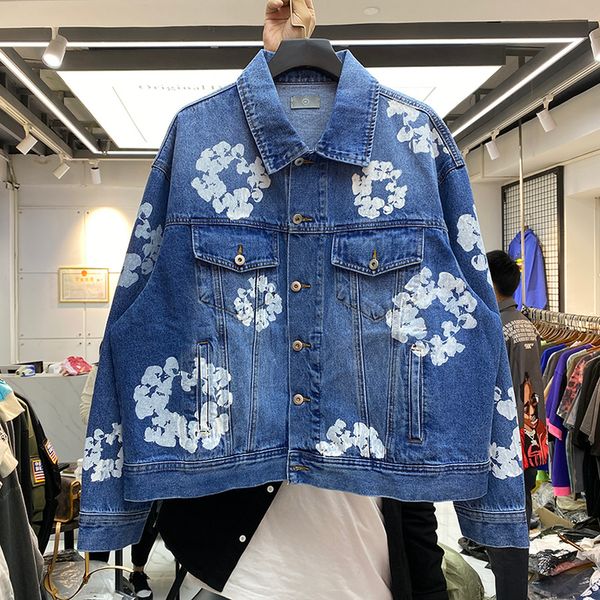 

2021 new flower printing slim women streetwear cowboy men's jean clothing denim jacket men 34hb, Black;brown