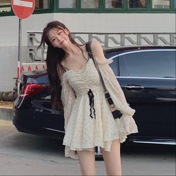 

casual tunic summer polka dot chic dress womens summer dresses kawaii retro lovely female harajuku chic japan for women, Black;gray