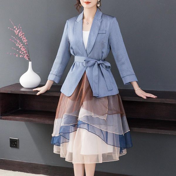 

autumn and winter two piece women's suit dress, White