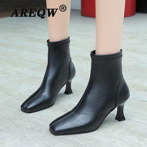 

new women's pointed toe ankle boots women's 2021 high heels spring autumn shoes stiletto high heel leather women boots, Black