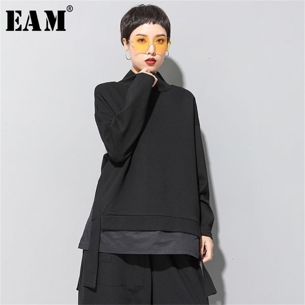 

[eam] loose fit asymmetrical oversized sweatshirt new high collar long sleeve women big size fashion spring autumn 19a-a124 201212, Black