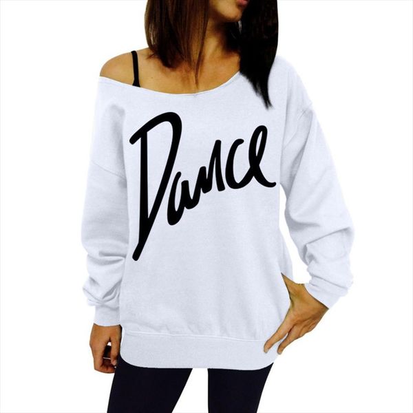 

letter dance print sweatshirt women loose slash neck pullovers shirts casual loose white women hoodies spring autumn hy, Black