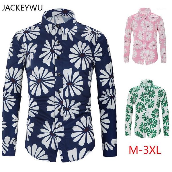 

brand hawaiian shirt men 2019 fashion palm printed long sleeve casual shirts hip hop streetwear holiday chemise homme1, White;black