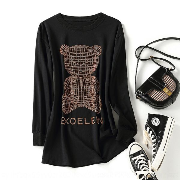 

8rhpn autumn 2020 women's and korean loose fashion sleeve t-shirt heavy industry coat t-shirt drill bear big medium new long long, White