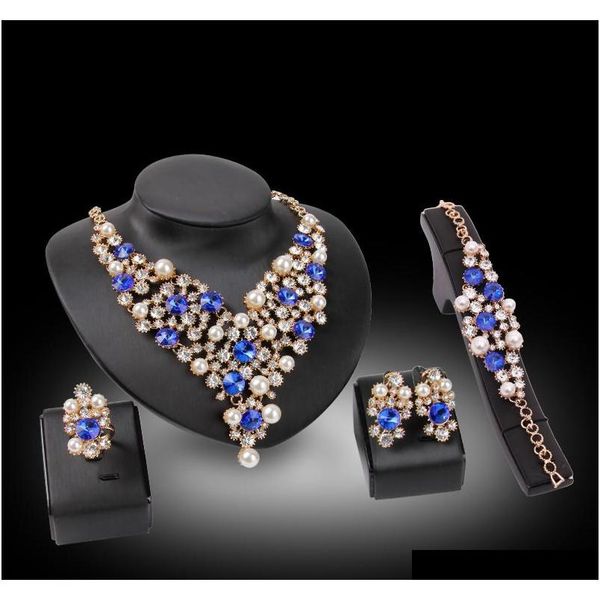 

necklaces earrings bracelets rings jewelry sets fashion imitation pearl & rhinestone 18k gold plated flowers party jewelry 4-piece set 22wa, Slivery;golden