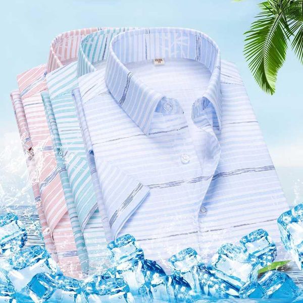 

hcxy brand mens striped short-sleeved shirts fashion korean version slim shirt for men bussiness casual shirts male1, White;black