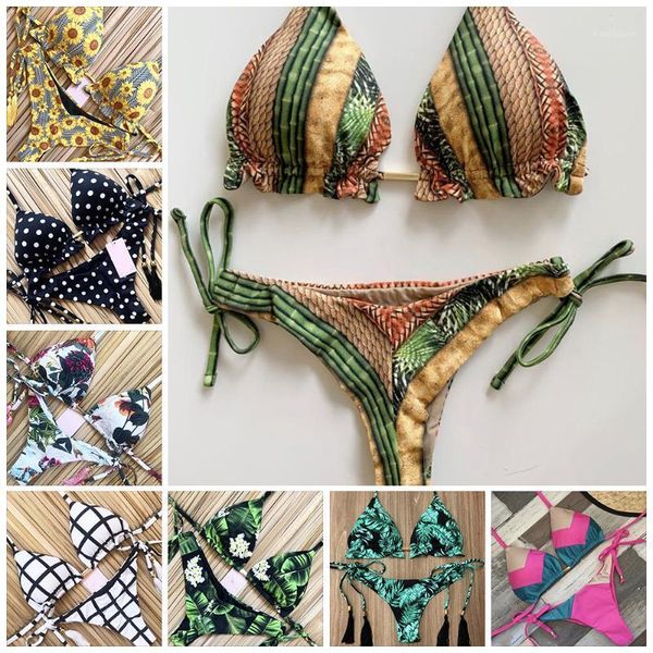 

bikinis set halter swimsuit push up 2021 brazilian bikini tropical plant print swimwear string mini women thong micro bikini1