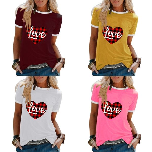 

s-5xl t-shirt valentine's day summer women's love letters printed short sleeve shrit love heart casual short-sleeved plus size h11, White