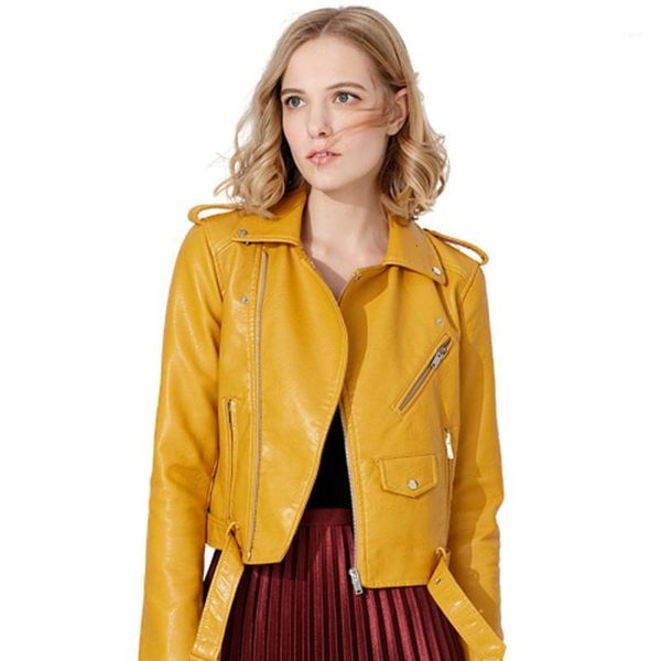 

spring autumn ladies leather jackets zipper turn-down collar balck faux leather jacket women bomber motorcycle jacket female1, Black