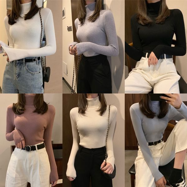 

tgfzr autumn sweater style versatile high neck new bottoming lts18 knitwearshirt slim autumn long winter sleeve knitwear woman knitwe, White;black