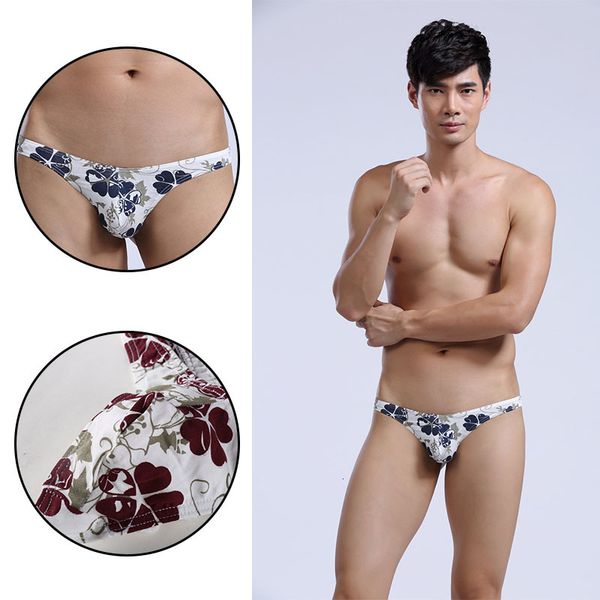 

low waist men's under 1 pcs cotton briefs underwear flower pattern, Black;white