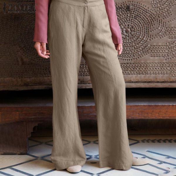 

zanzea 2020 elegant wide leg pants women's autumn trousers palazzo turnip 5xl casual solid button zipper long pantalon plus size, Black;white