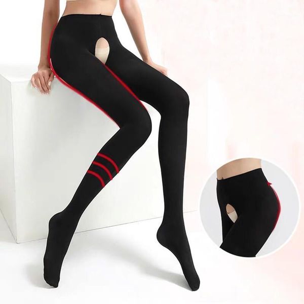 

doiaeskv women open tights plus size 120d autumn winter warm pantyhose crotchless high waist female stretchy slim skinny tights1, Black;white